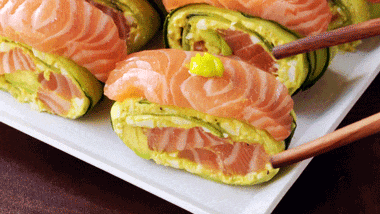 Preparing vegetables for sushi