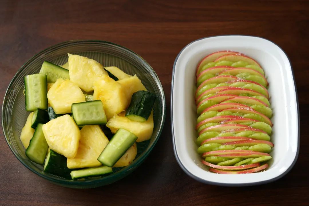 Pineapple and cucumber pickles in a glass jar